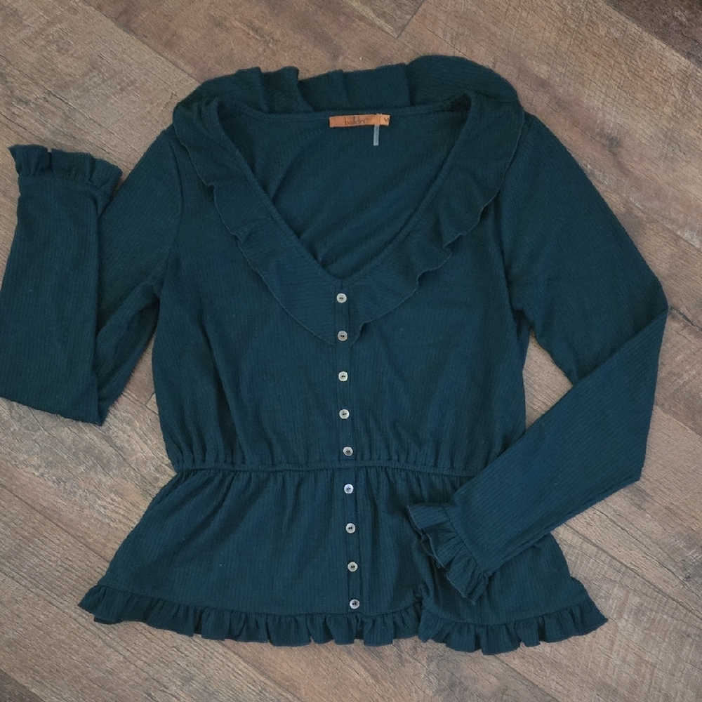 Belldini Dark Green Ruffled Jersey Top